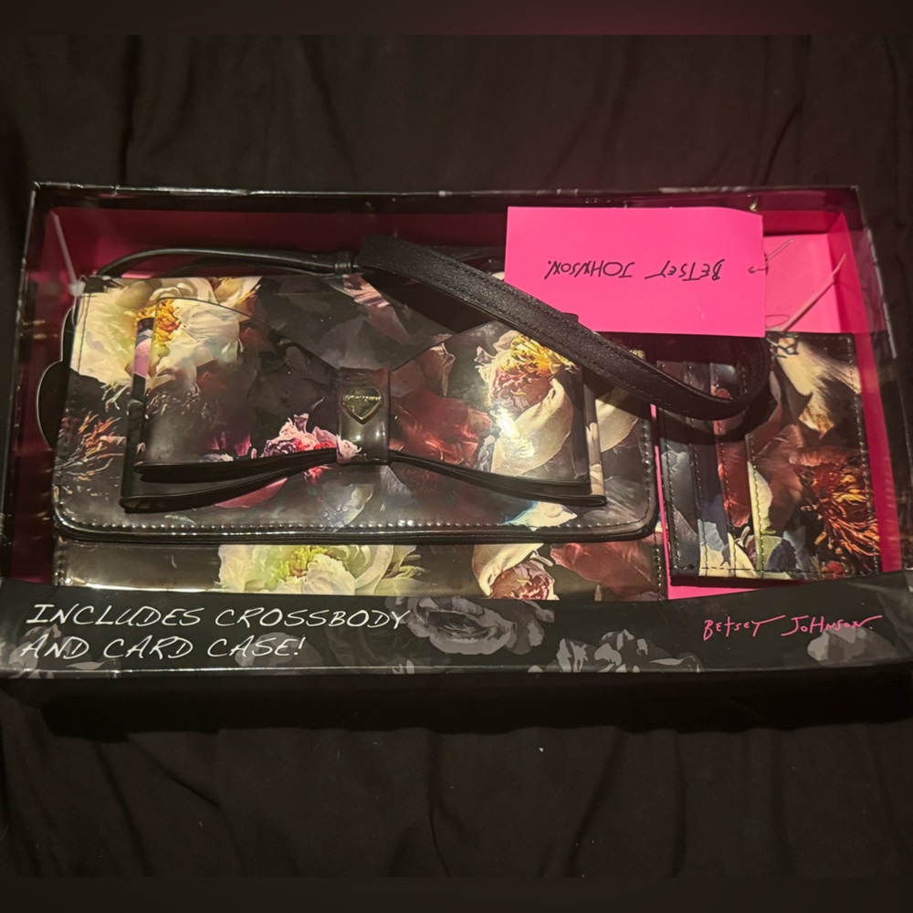 Betsey Johnson Black Floral Crossbody & Card Holder